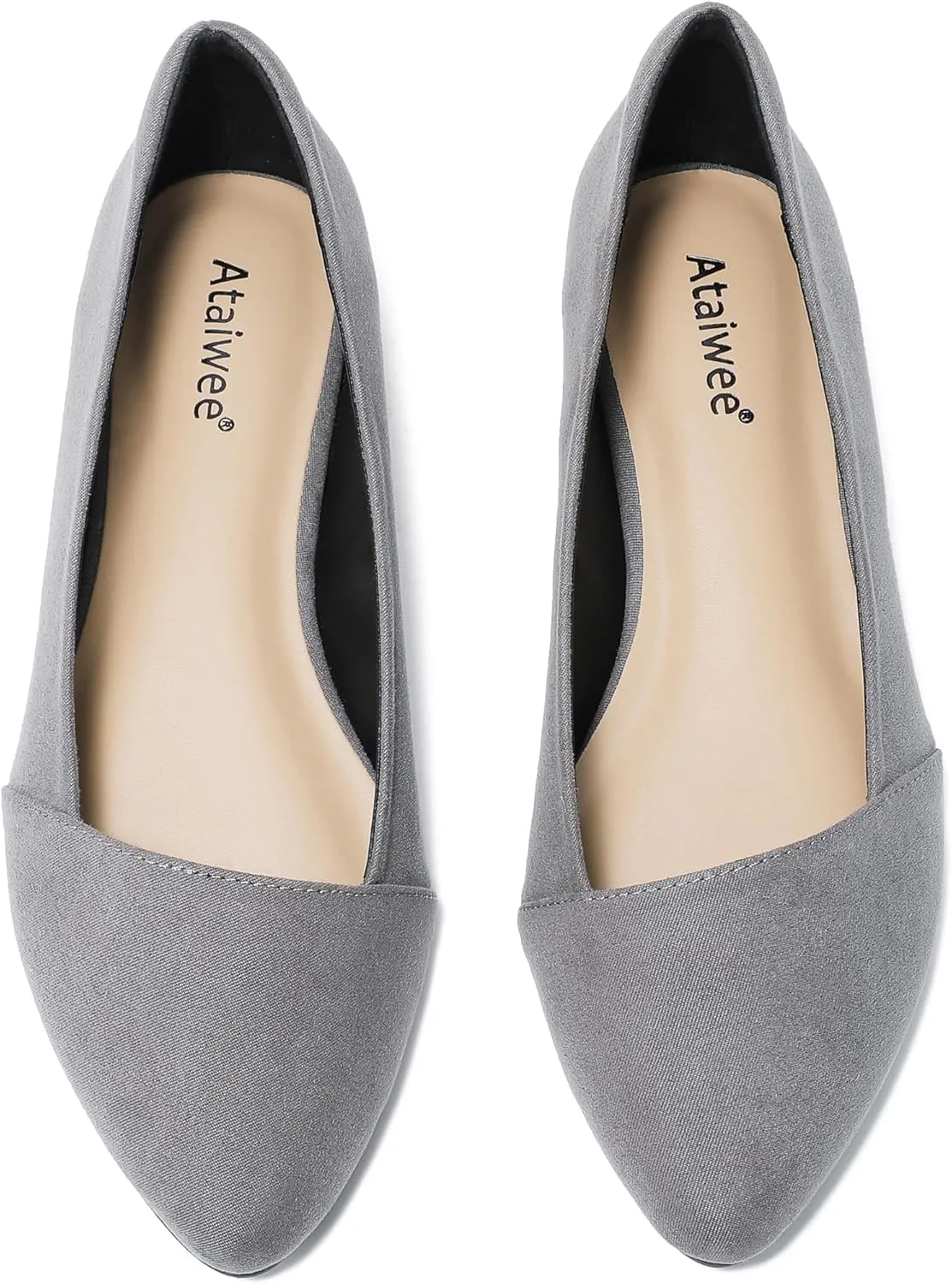 Ataiwee Women's Wide Width Flat Shoes, Classic Dressy Pointed Suede Cozy Slip on Soft Ballet Flats.