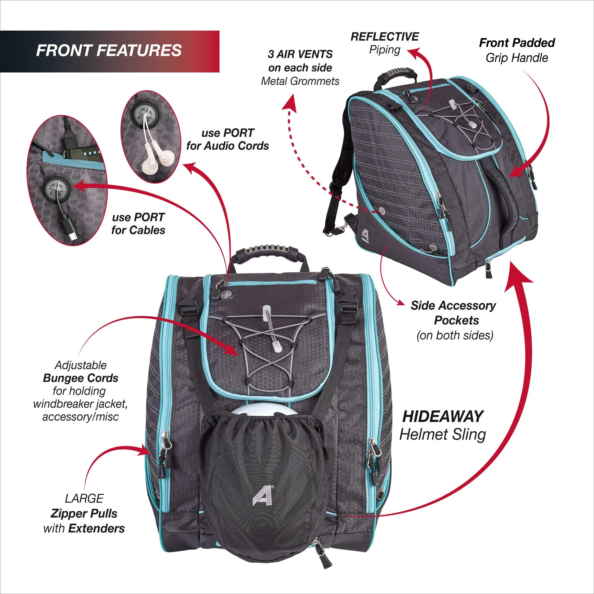 Athalon Everything Ski Boot Bag and Backpack Plus– Ski - Snowboard – Holds Everything – (Ski Boots, Helmet, Goggles, Gloves) U2