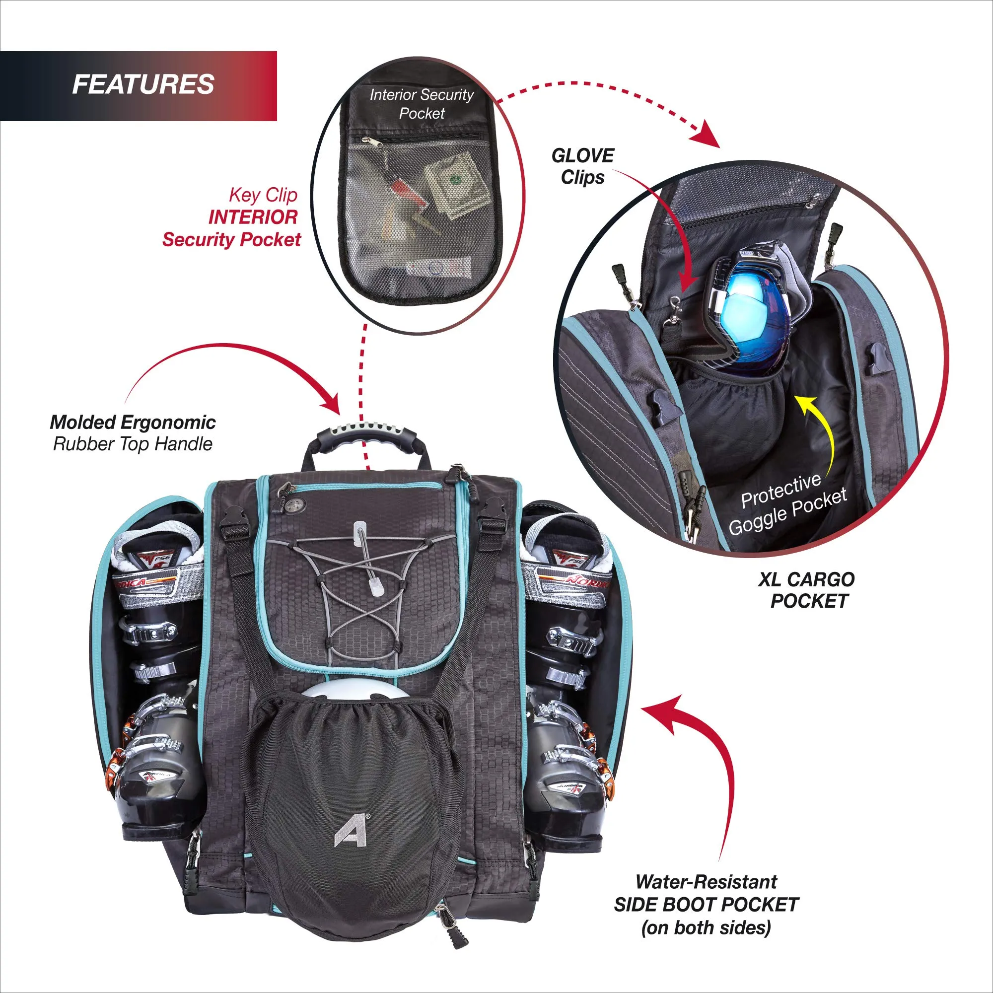 Athalon Everything Ski Boot Bag and Backpack Plus– Ski - Snowboard – Holds Everything – (Ski Boots, Helmet, Goggles, Gloves) U2