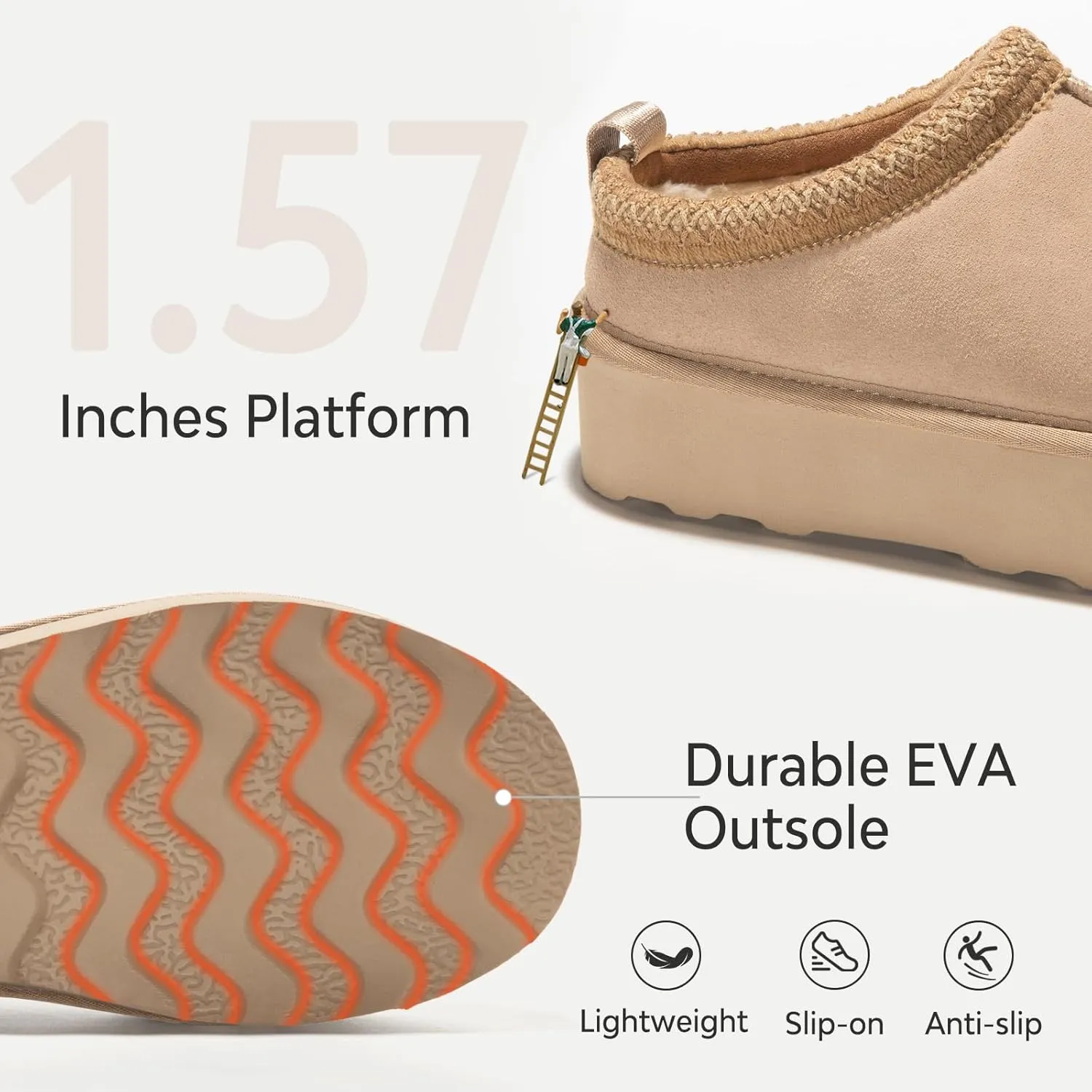 ATHMILE Womens Slippers Platform Mini Boots Slippers for Women Short Ankle Boots Tasman Slippers Suede Upper Fur Fleece Lined for Outdoor