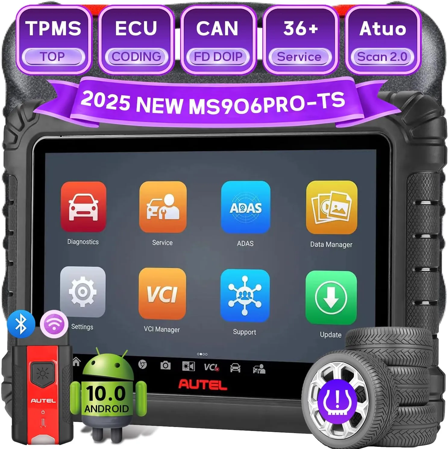 Autel MS906pro-TS, Autel OBD2 Scanner, Upgrade of MS906 Pro/ MS906TS/ MK908, Top TPMS Programming Tool, CAN FD/Do IP, 36  Services, All System Diagnostic, ECU Coding, 10000  Vehicles