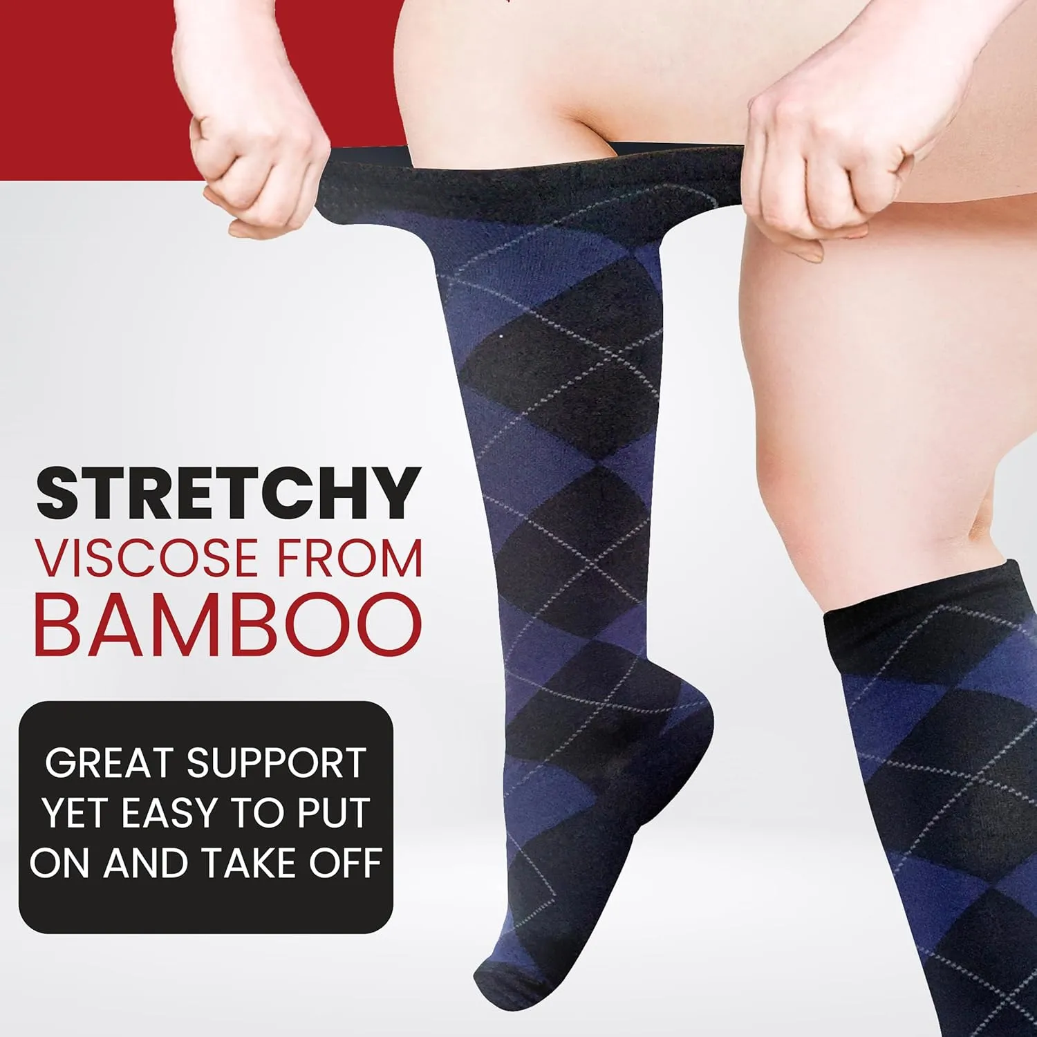 BAMS Plus Size Compression Socks Wide Calf XL XXL XXXL – Graduated Knee-High Support, Viscose from Bamboo Easy-On/Easy-Off