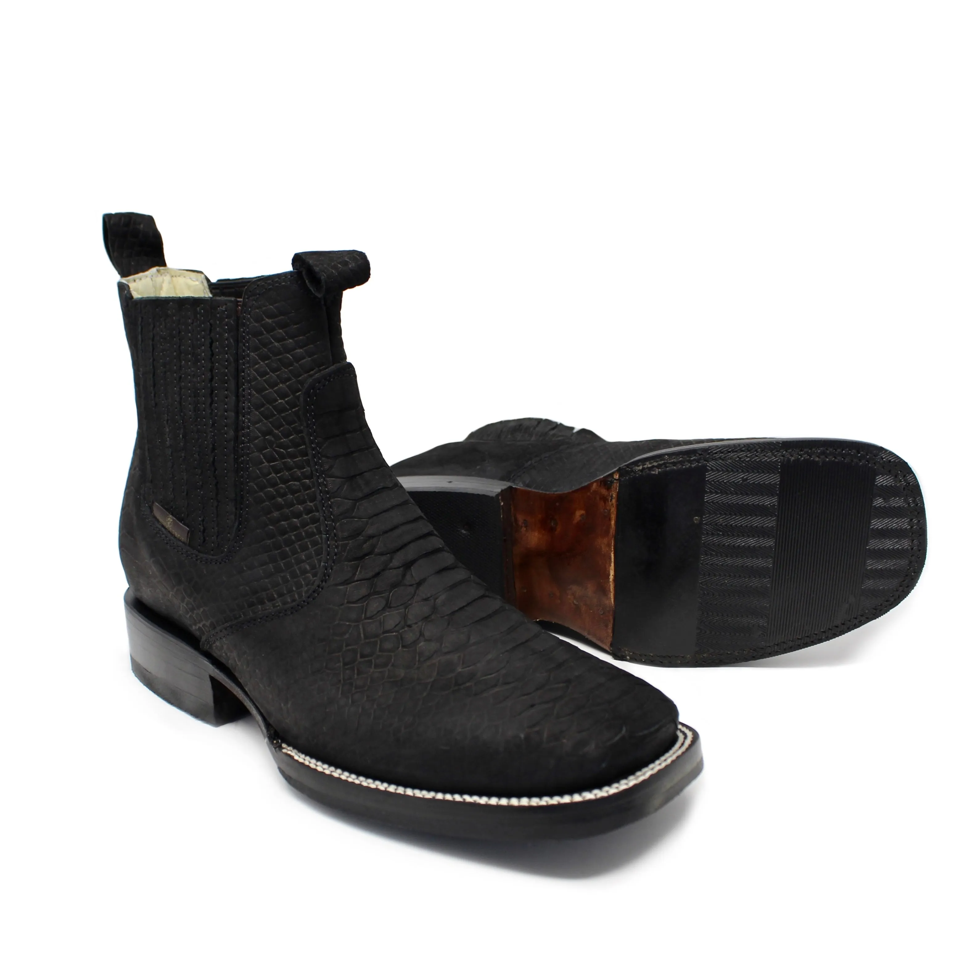 Bandoleros Black Imitation Python Square Toe Ankle Boot