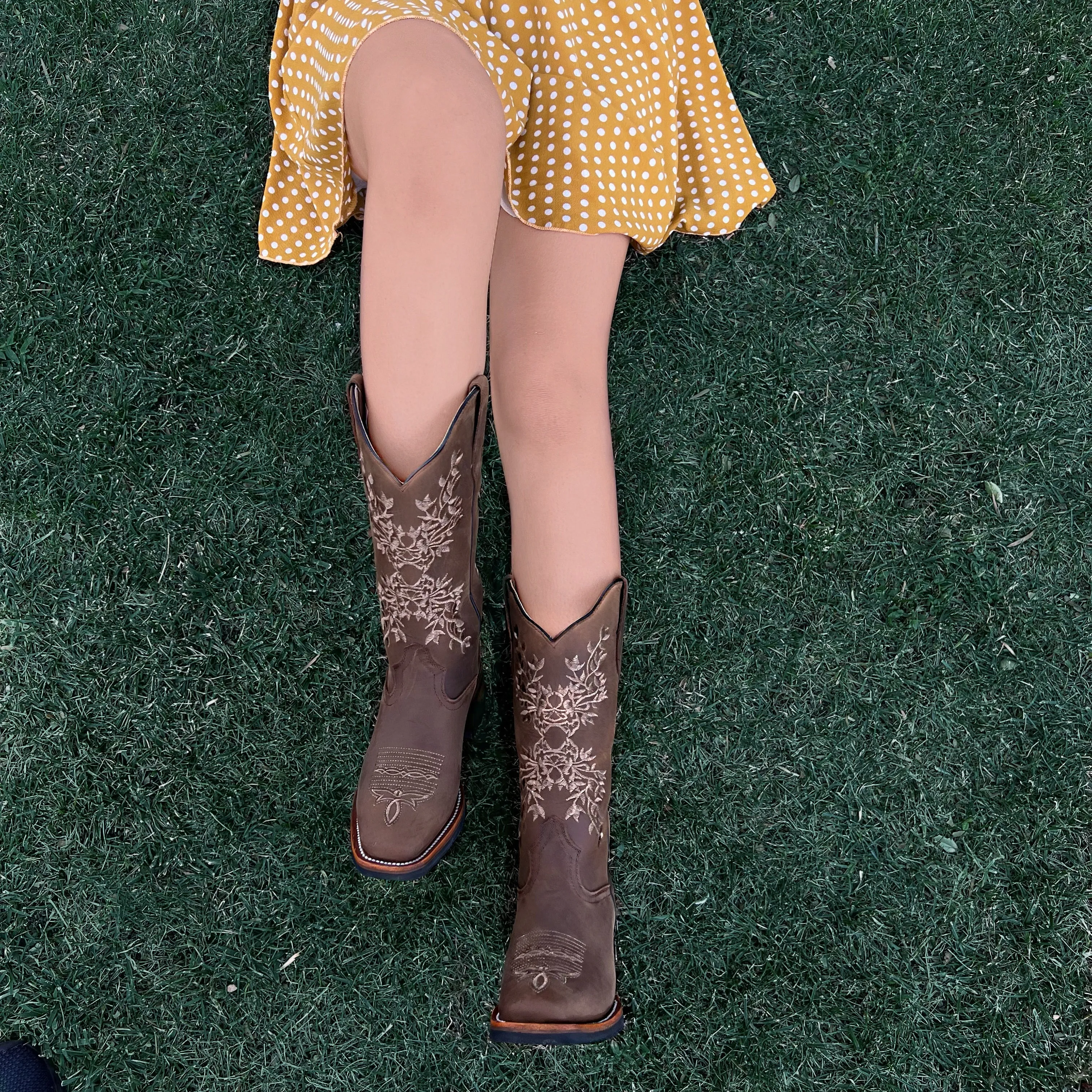 Bandoleros Floral Narrow Square Toe Cowgirl Boots