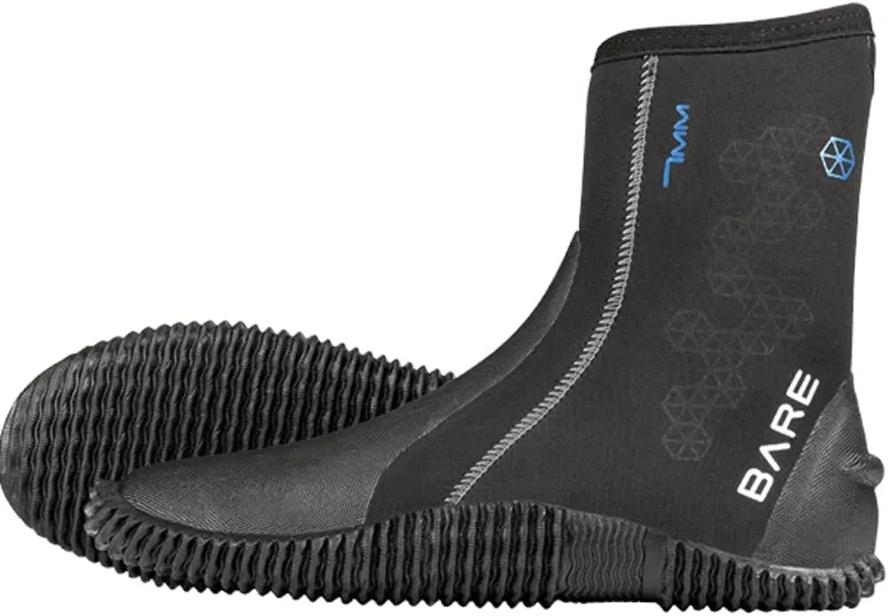Bare 7MM S-Flex Boot | Neoprene | Made for diving & snorkeling in cooler water temps | Easy to put on with zipper and wide gusset | Thick rubber sole for protection | Comfortable | Unisex