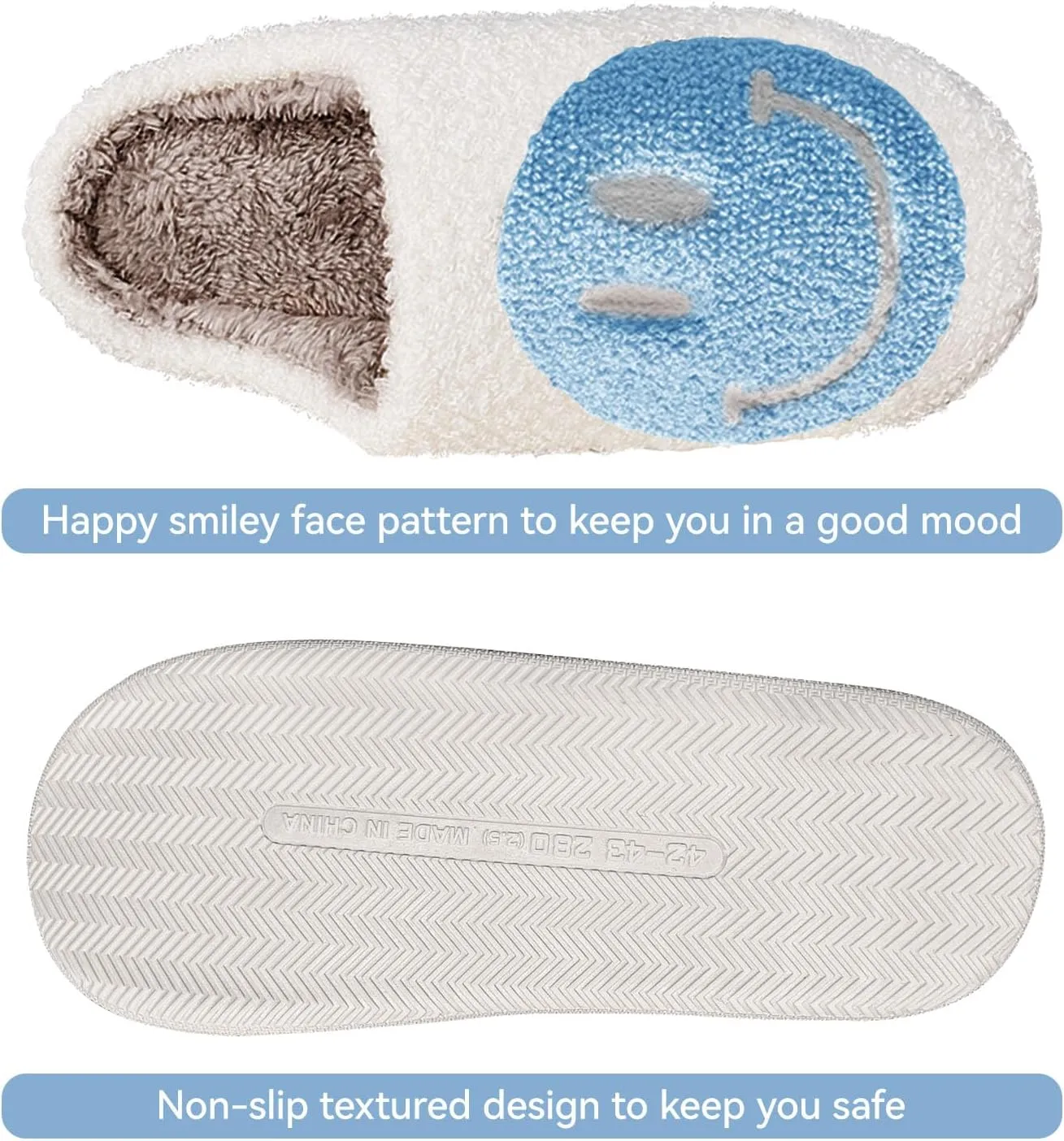 Beishani Smile Face Slippers for Women Happy face slippers Retro Soft Plush Warm Slip-on Slippers Cozy Indoor Outdoor Womens Slippers