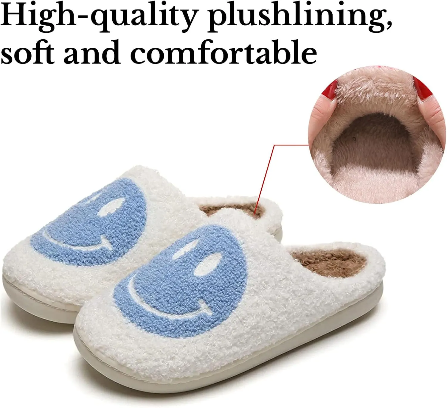 Beishani Smile Face Slippers for Women Happy face slippers Retro Soft Plush Warm Slip-on Slippers Cozy Indoor Outdoor Womens Slippers