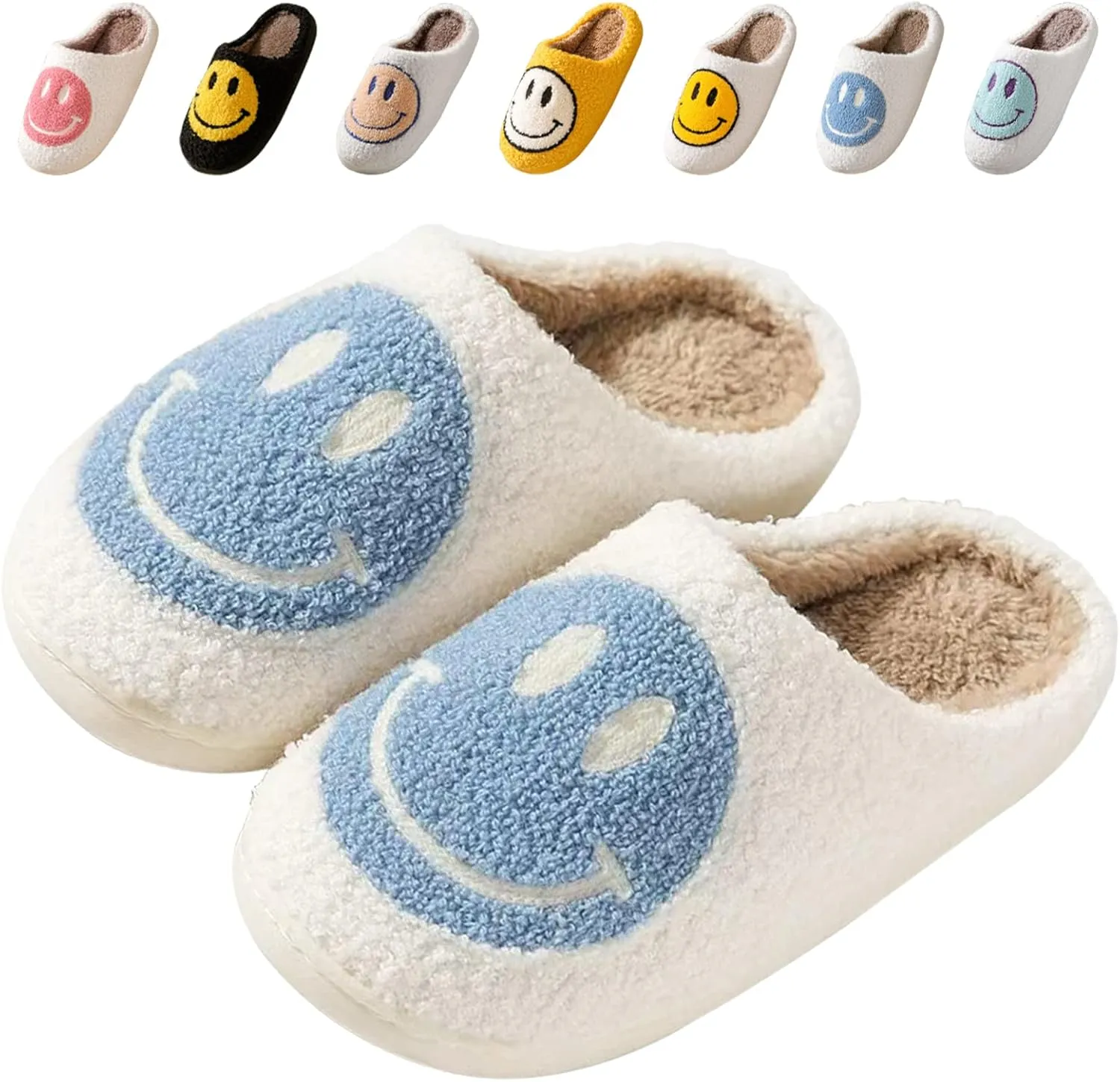 Beishani Smile Face Slippers for Women Happy face slippers Retro Soft Plush Warm Slip-on Slippers Cozy Indoor Outdoor Womens Slippers