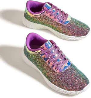 BELOS Women's Glitter Shoes Sparkly Lightweight Metallic Sequins Tennis Shoes Casual Retro Braided Walking Shoes