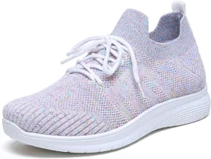 Bernal Women Sparkle Walking Tennis Shoes Casual Lace-Up Non Slip Breathable Mesh Working Sneakers Gym Workout Shoes