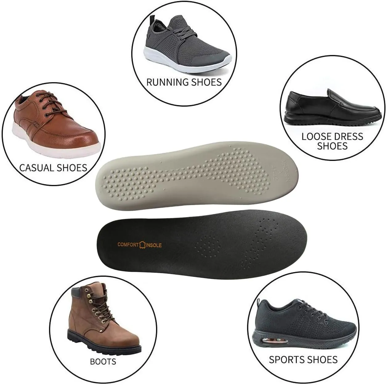 Black Leather Shoe Insoles for Men and Women Working Boots and Running Shoes Thick Foam Leather Inserts for Women Flat Feet Pains Relief and Heel Spurs Anti Skid Shoe Pads for Long Standing Fatigues