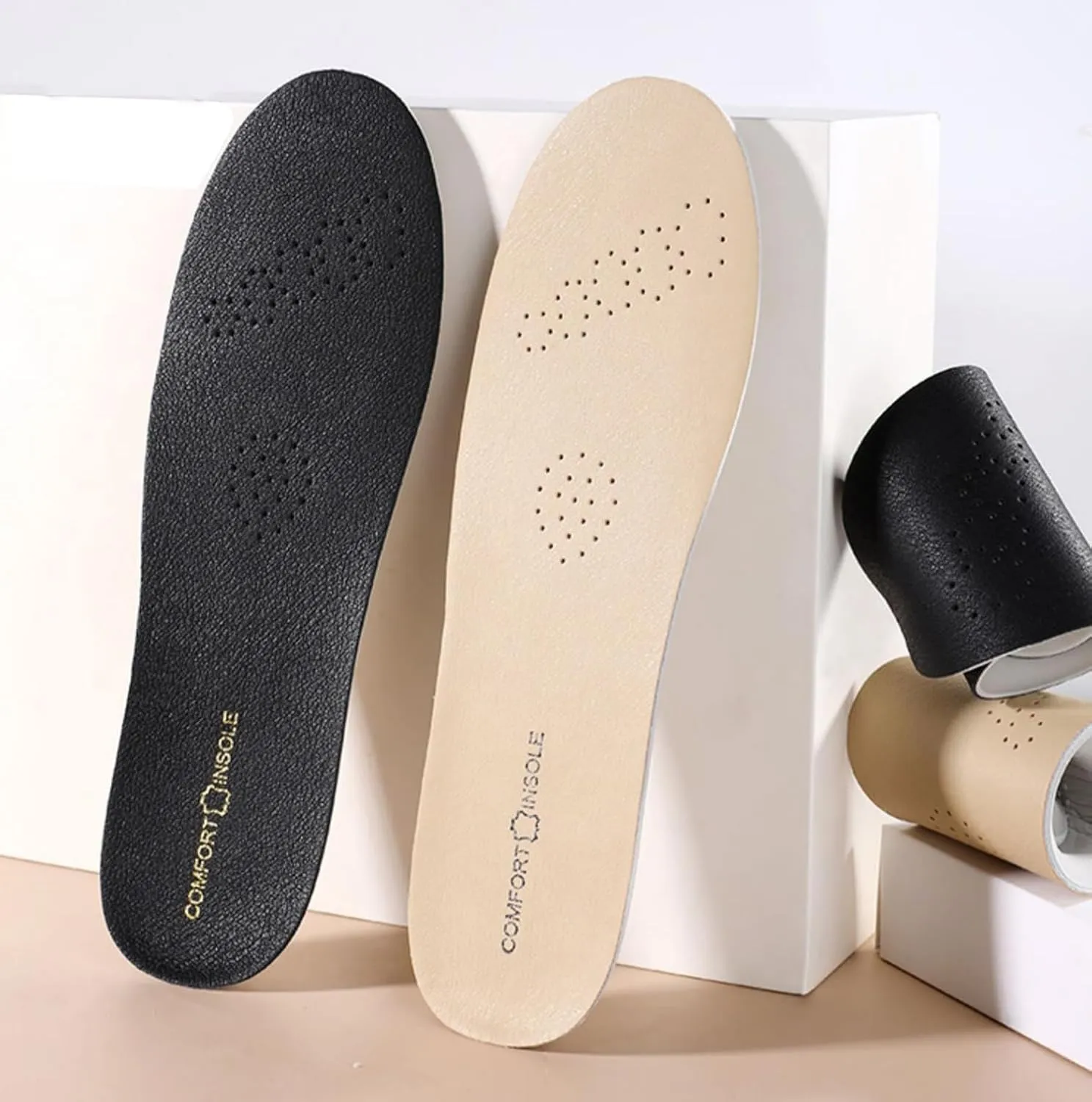 Black Leather Shoe Insoles for Men and Women Working Boots and Running Shoes Thick Foam Leather Inserts for Women Flat Feet Pains Relief and Heel Spurs Anti Skid Shoe Pads for Long Standing Fatigues