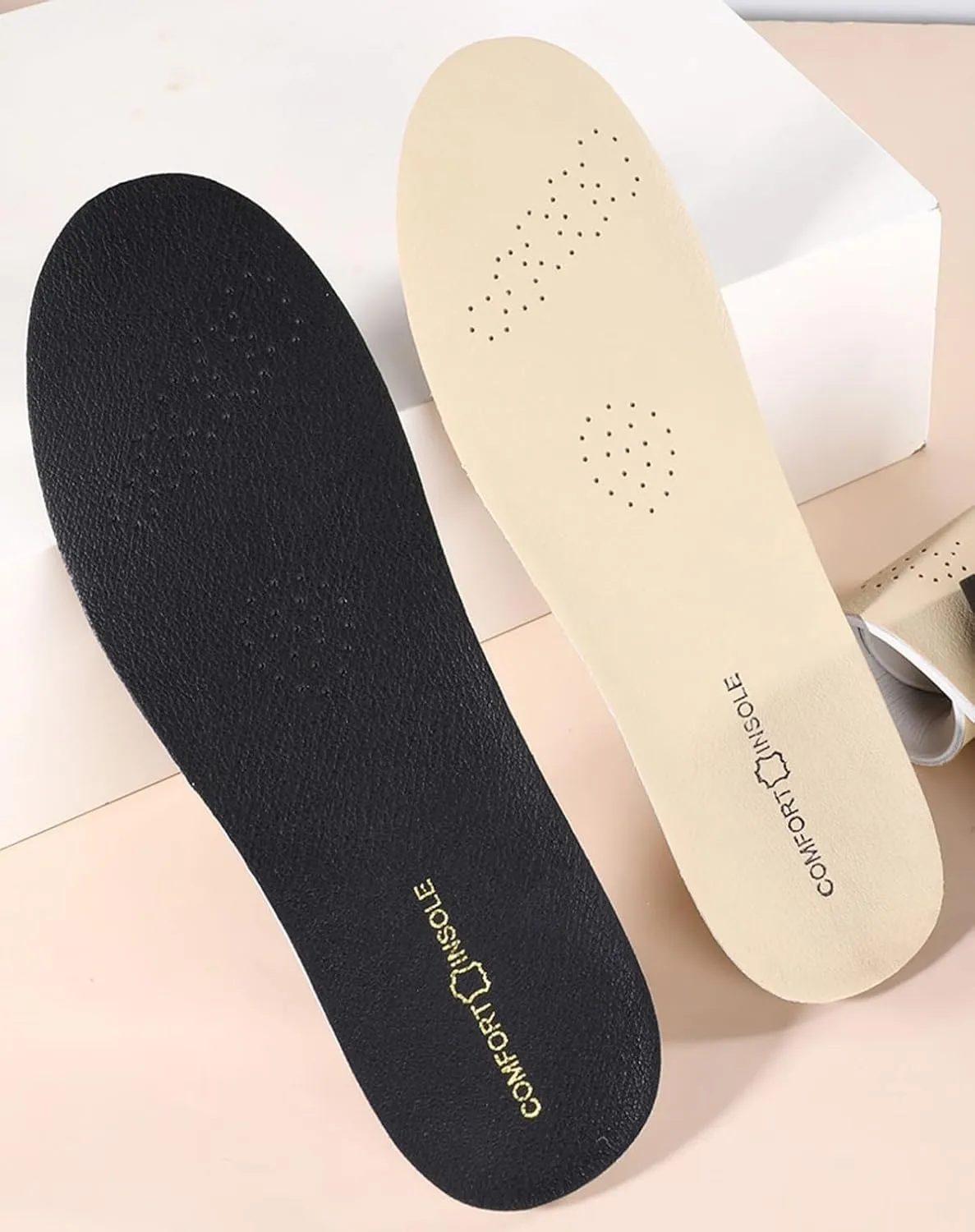 Black Leather Shoe Insoles for Men and Women Working Boots and Running Shoes Thick Foam Leather Inserts for Women Flat Feet Pains Relief and Heel Spurs Anti Skid Shoe Pads for Long Standing Fatigues