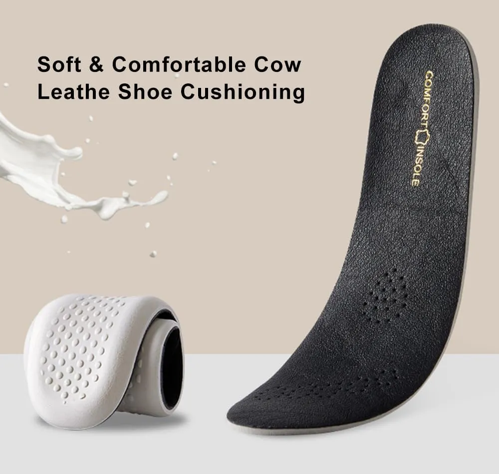 Black Leather Shoe Insoles for Men and Women Working Boots and Running Shoes Thick Foam Leather Inserts for Women Flat Feet Pains Relief and Heel Spurs Anti Skid Shoe Pads for Long Standing Fatigues