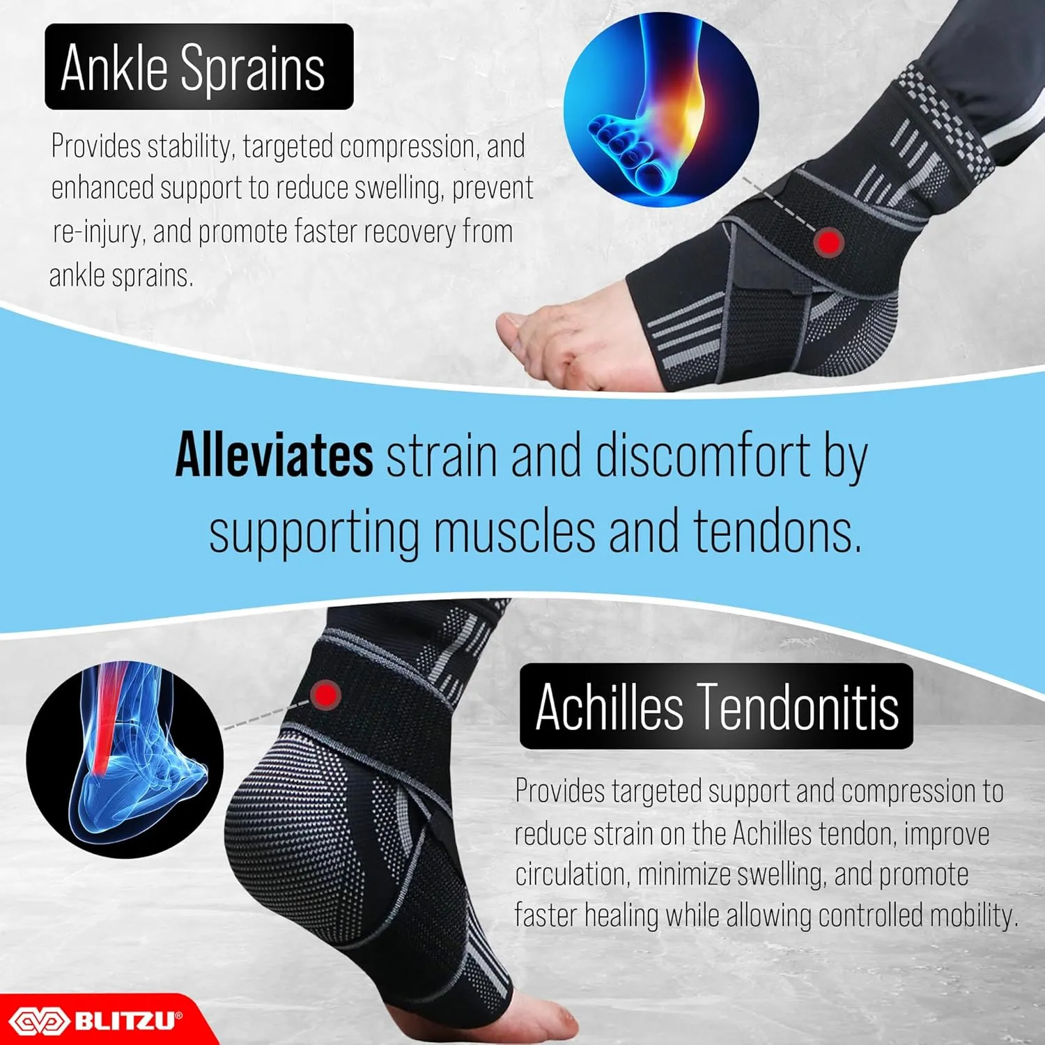 BLITZU Ankle Brace for Women, Men, Plantar Fasciitis Relief, Achilles Tendonitis Brace for Sprained Foot, Ankle Compression Sleeve with Strap Pink S