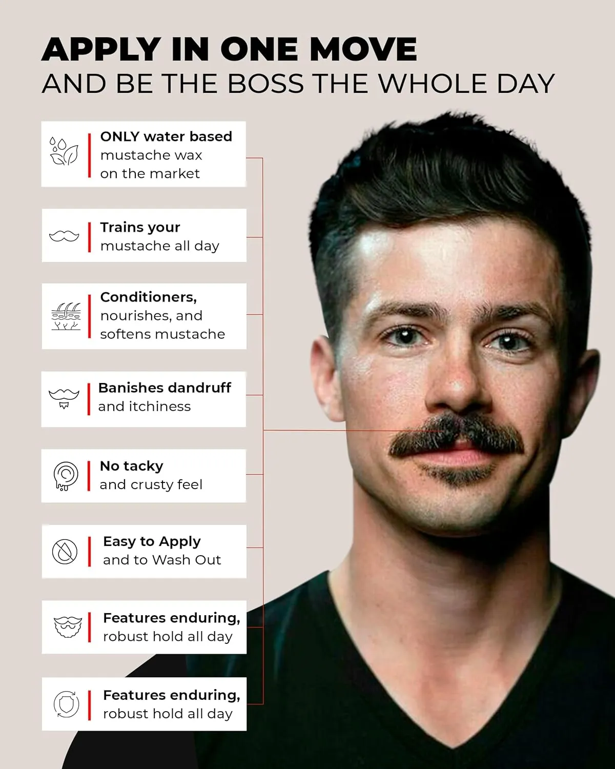Bossman MUDstache Unscented Mustache Wax for Men (1 oz) – Strong 24-Hour Hold, Non-Tacky & Easy to Apply for Taming & Styling