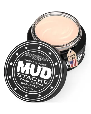 Bossman MUDstache Unscented Mustache Wax for Men (1 oz) – Strong 24-Hour Hold, Non-Tacky & Easy to Apply for Taming & Styling