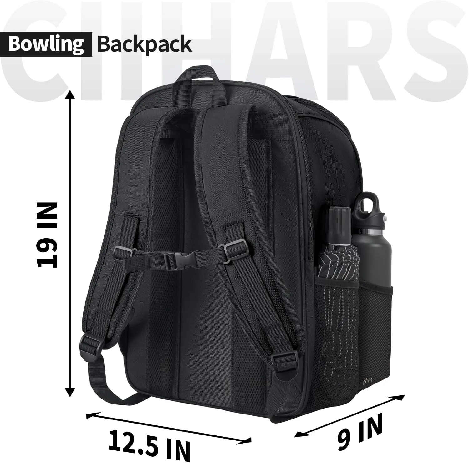 Bowling Backpack, Single Bowling Ball Bag with Shoe Bag Up to Size 16, Bowling Accessories Gifts for Bowling Lovers,Bowling Bag with Padded Ball Holder(BLACK)