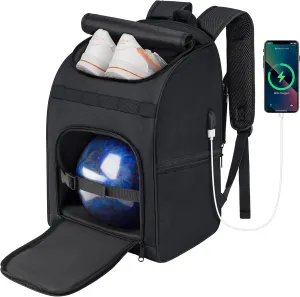 Bowling Backpack, Single Bowling Ball Bag with Shoe Bag Up to Size 16, Bowling Accessories Gifts for Bowling Lovers,Bowling Bag with Padded Ball Holder(BLACK)