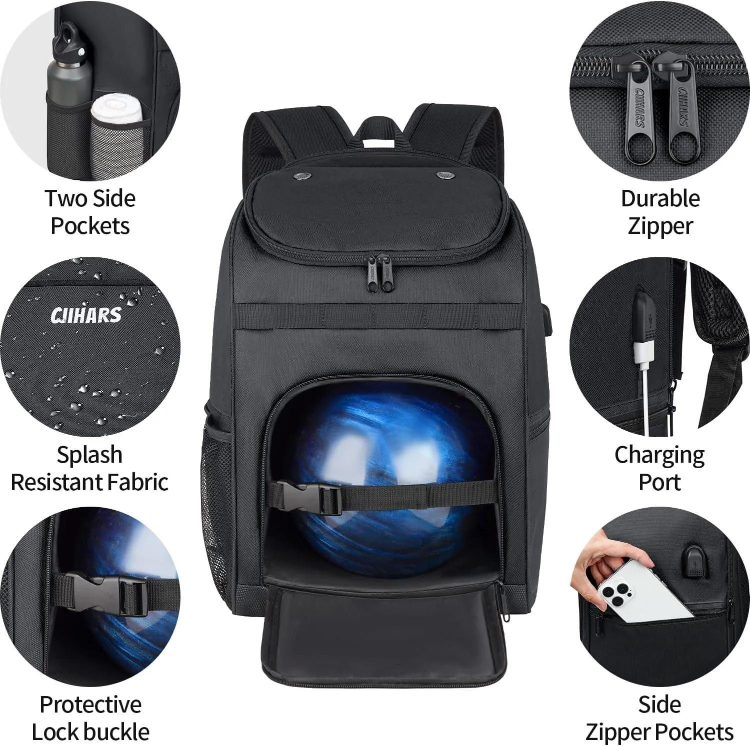 Bowling Backpack, Single Bowling Ball Bag with Shoe Bag Up to Size 16, Bowling Accessories Gifts for Bowling Lovers,Bowling Bag with Padded Ball Holder(BLACK)