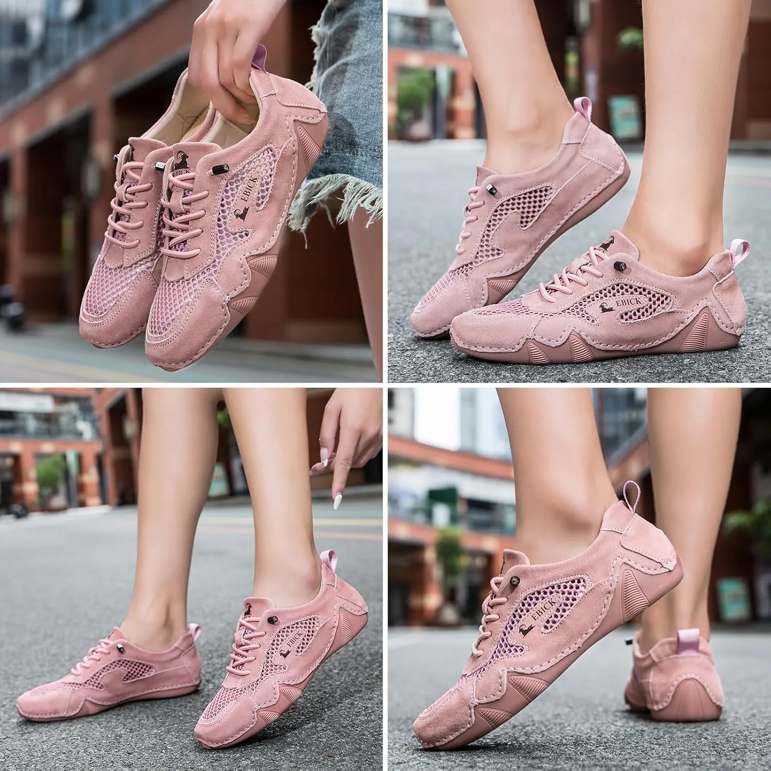 Boxpopla Women's Leather Outdoor Mesh Trail Shoes for Hiking & Walking Unisex Non-Slip Slip On Lightweight Sneakers Breathable Comfort Soft Summer Sports Driving Shoes