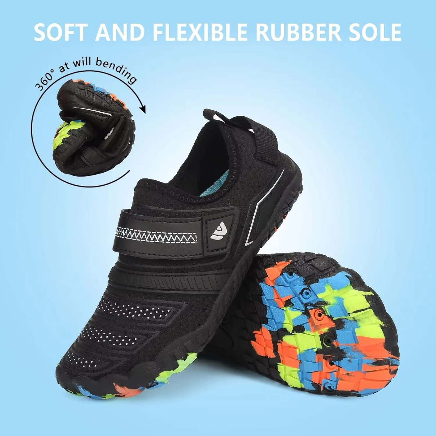 Boys & Girls Water Shoes Lightweight Comfort Sole Easy Walking Athletic Slip on Aqua 5 Toe Sock(Toddler/Little Kid/Big Kid)