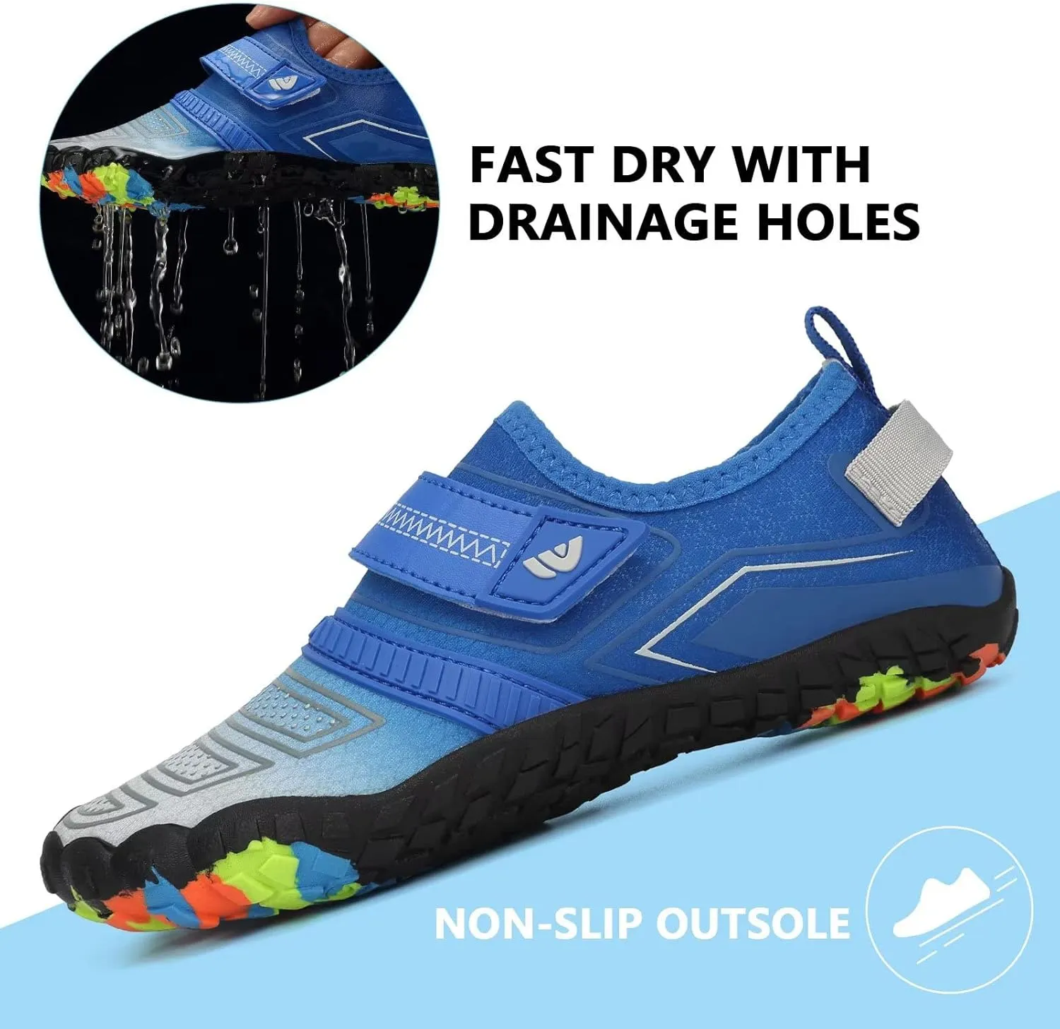 Boys & Girls Water Shoes Lightweight Comfort Sole Easy Walking Athletic Slip on Aqua 5 Toe Sock(Toddler/Little Kid/Big Kid)