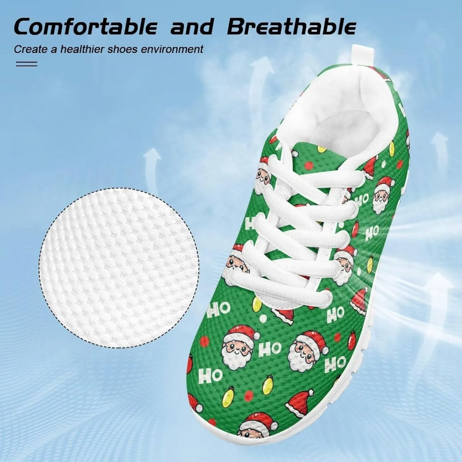 Boys Girls Christmas Mesh Sneaker Non Slip Breathable Sports Running Tennis Shoe Lace-up Casual Walking Shoe US11-5