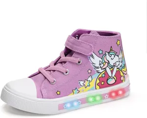 Boys Girls Light Up Sneakers Toddler Canvas High Top Fashion Sneaker Kids Casual Walking Shoes