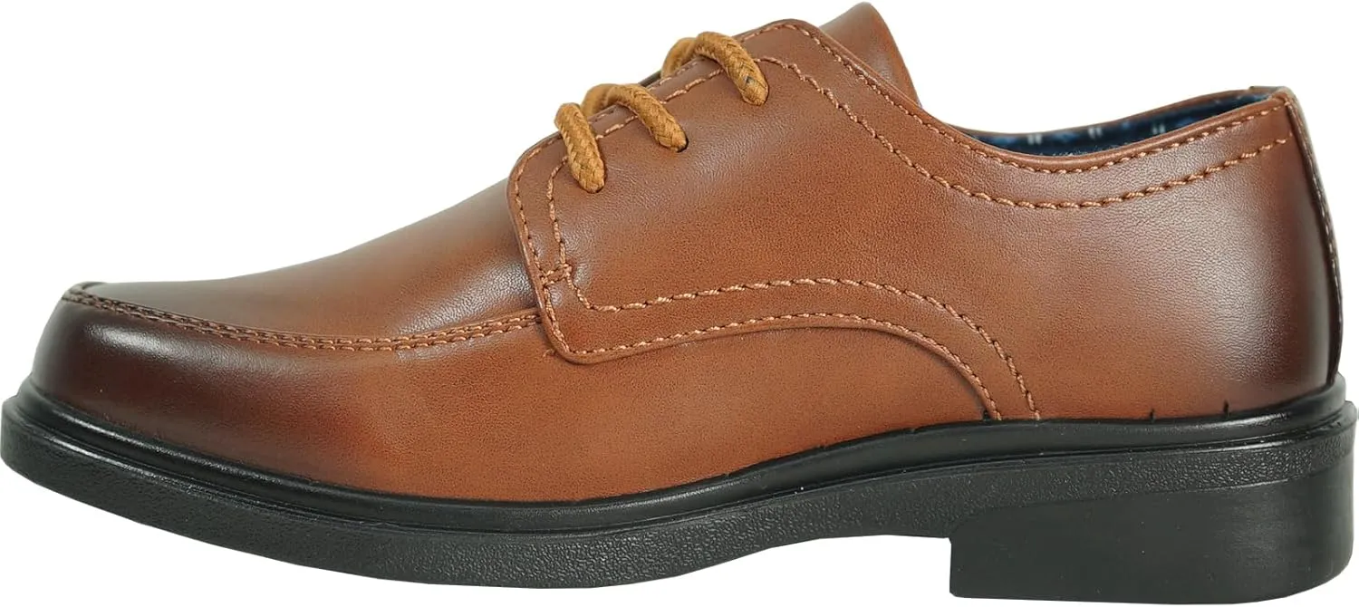 bravo! Boy Classic Slip-on Loafer and Lace-up Oxford William Kid Dress Shoe School Uniform with Removable Insole and Square Toe Black Brown Black Patent