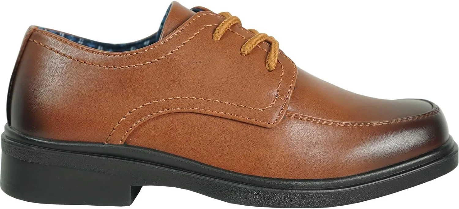 bravo! Boy Classic Slip-on Loafer and Lace-up Oxford William Kid Dress Shoe School Uniform with Removable Insole and Square Toe Black Brown Black Patent