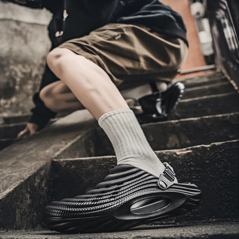 Breathable Slip-On Sandals for Men, Summer Hollow Thick-Soled Beach Slippers, Non-Slip Lightweight Comfort for Indoor Outdoor Activities