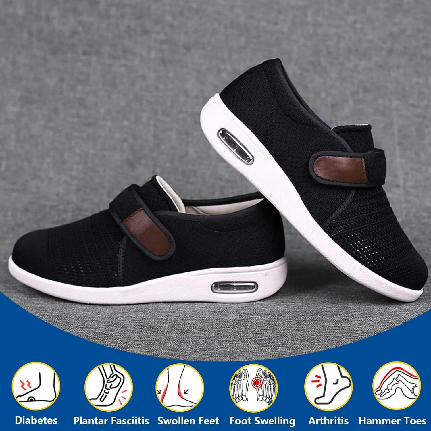 bumuam Diabetic Shoes for Elderly Men,Adjustable Closure for Arthritis Swollen Edema Plantar Fasciitis Swollen Feet Walking Shoes