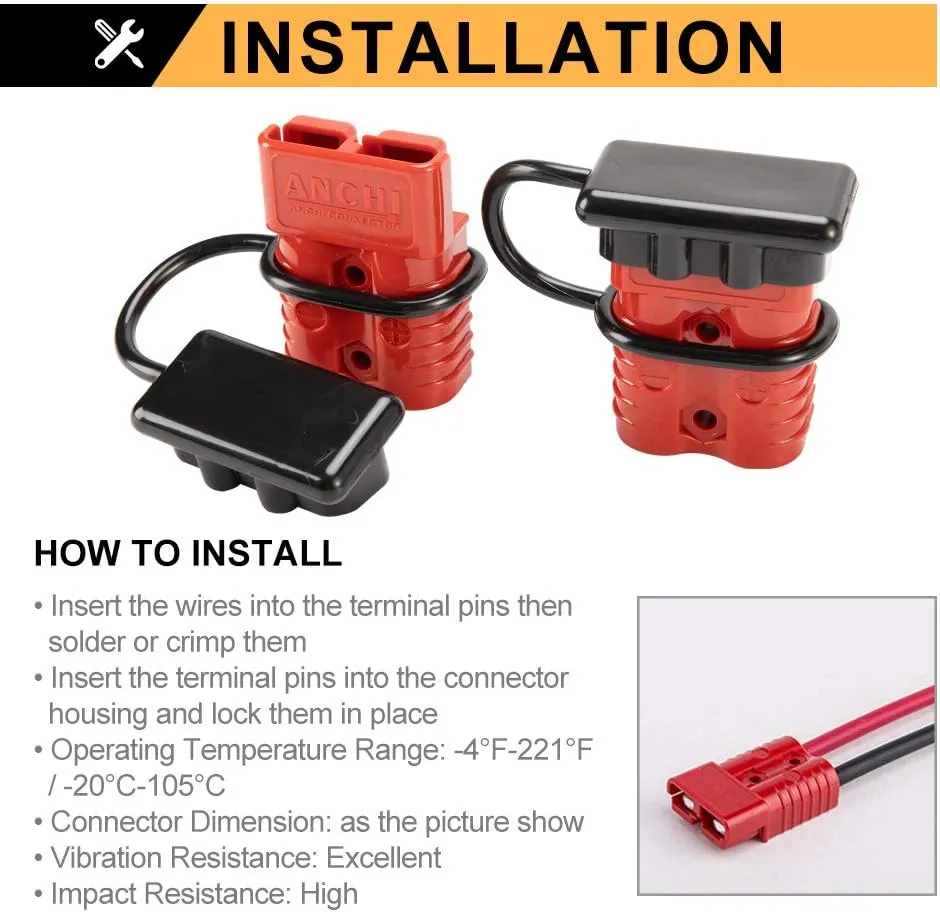 BUNKER INDUST 175A 1/0AWG Battery Quick Connect Wire Harness Plug Kit Battery Cable Quick Connect Disconnect Plug for Winch Auto Car Trailer Driver Electrical Devices,2 Pcs,Red