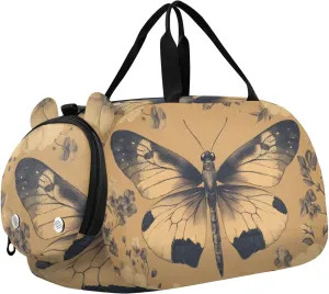 Butterfly Floral Vintage Youth Sports Duffel Bag with Ventilated Shoe Compartment|All-Season Lightweight Travel Gym Bag for Girls & Boys|Water-Resistant Gear Bag