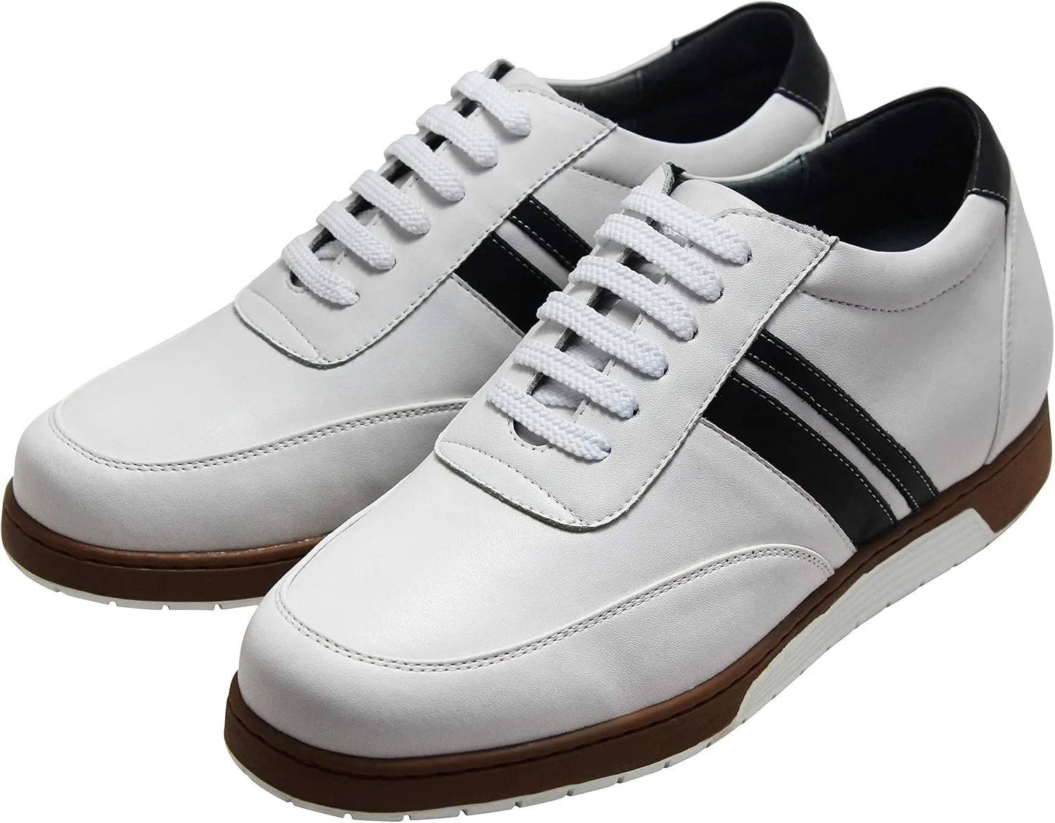 CALTO Men's Invisible Height Increasing Elevator Shoes - White Leather Lace-up Lightweight Clasic Casual Sneakers - 2.8 Inches Taller - Y2821 - Size 10 D(M) US