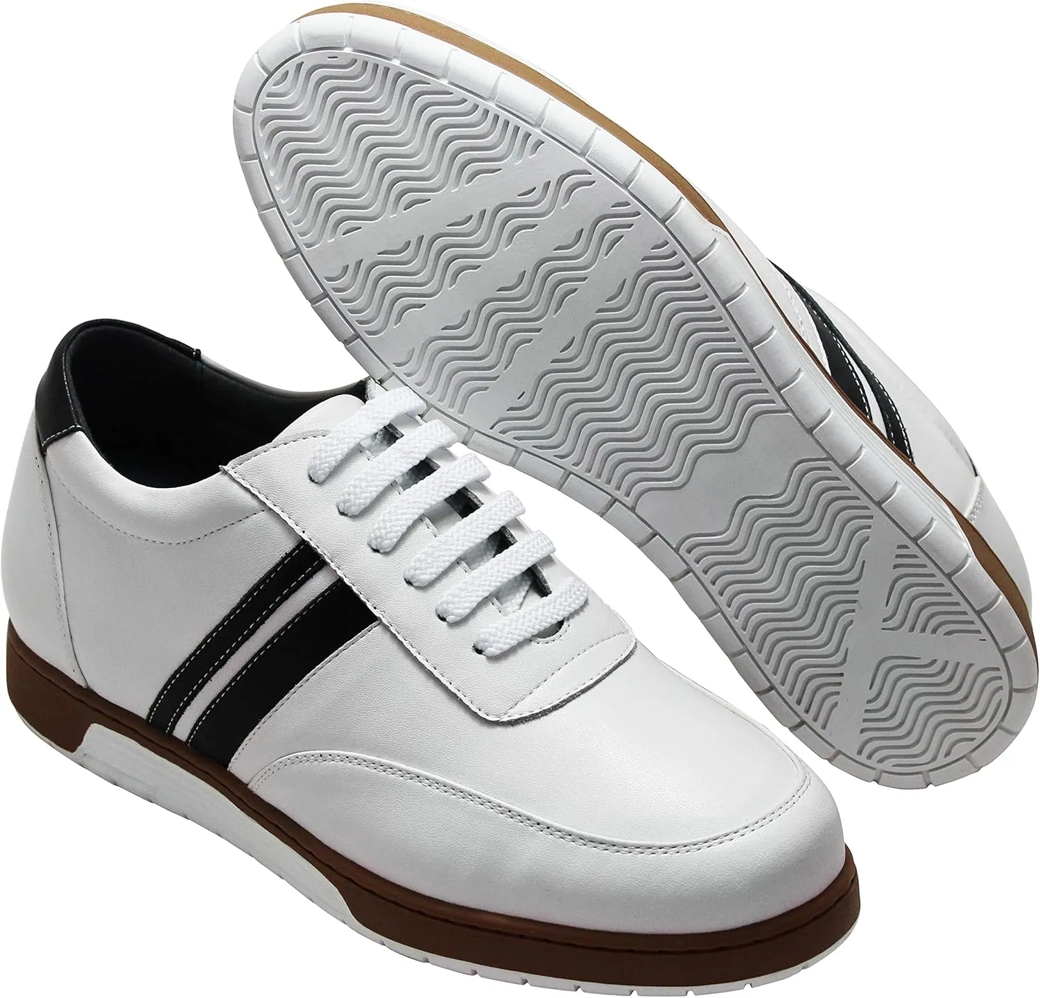 CALTO Men's Invisible Height Increasing Elevator Shoes - White Leather Lace-up Lightweight Clasic Casual Sneakers - 2.8 Inches Taller - Y2821 - Size 10 D(M) US