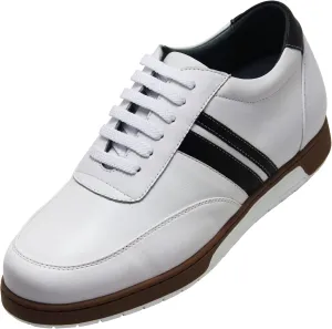 CALTO Men's Invisible Height Increasing Elevator Shoes - White Leather Lace-up Lightweight Clasic Casual Sneakers - 2.8 Inches Taller - Y2821 - Size 10 D(M) US