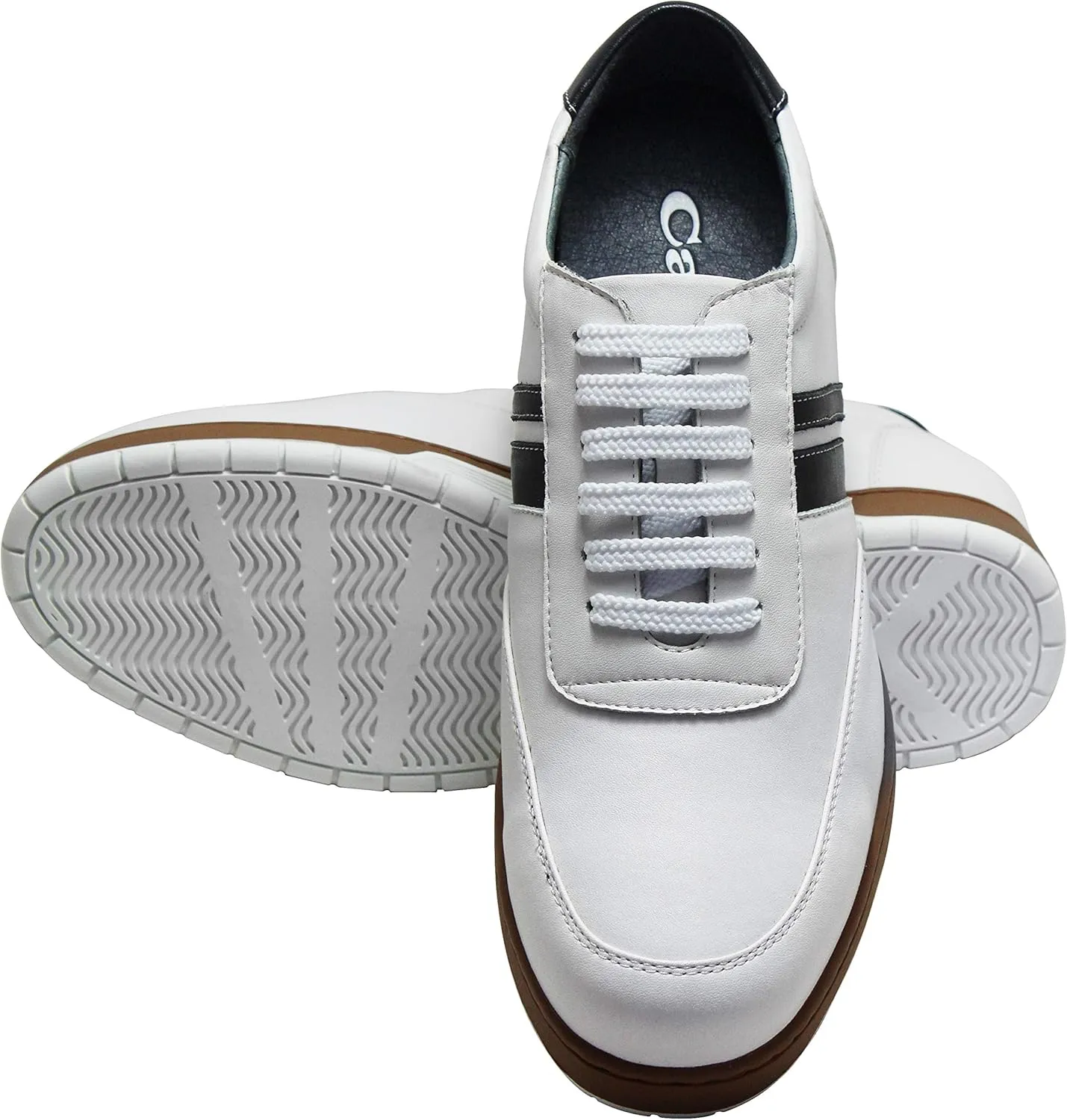CALTO Men's Invisible Height Increasing Elevator Shoes - White Leather Lace-up Lightweight Clasic Casual Sneakers - 2.8 Inches Taller - Y2821 - Size 10 D(M) US