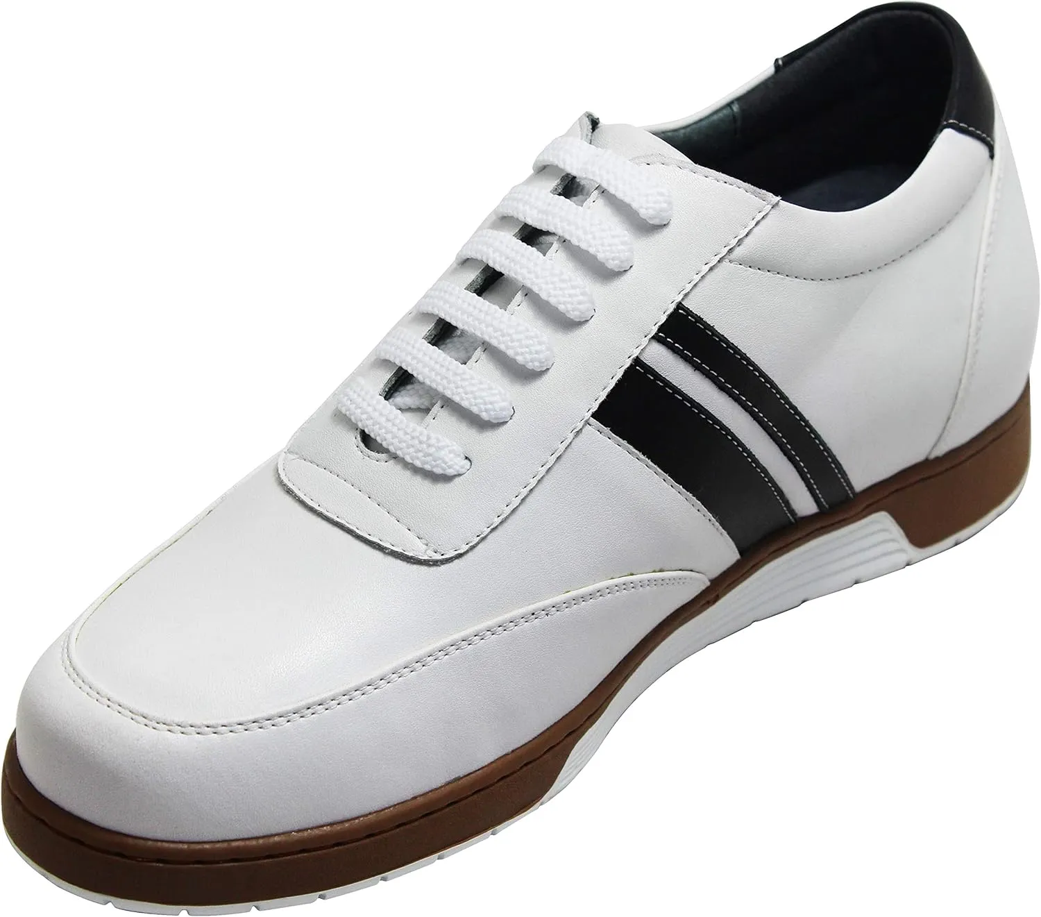 CALTO Men's Invisible Height Increasing Elevator Shoes - White Leather Lace-up Lightweight Clasic Casual Sneakers - 2.8 Inches Taller - Y2821 - Size 10 D(M) US