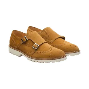 Camel Suede Lightweight Wingtip Monks
