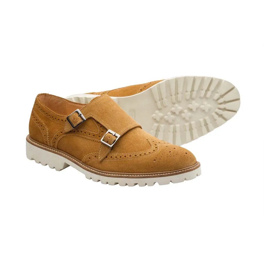 Camel Suede Lightweight Wingtip Monks