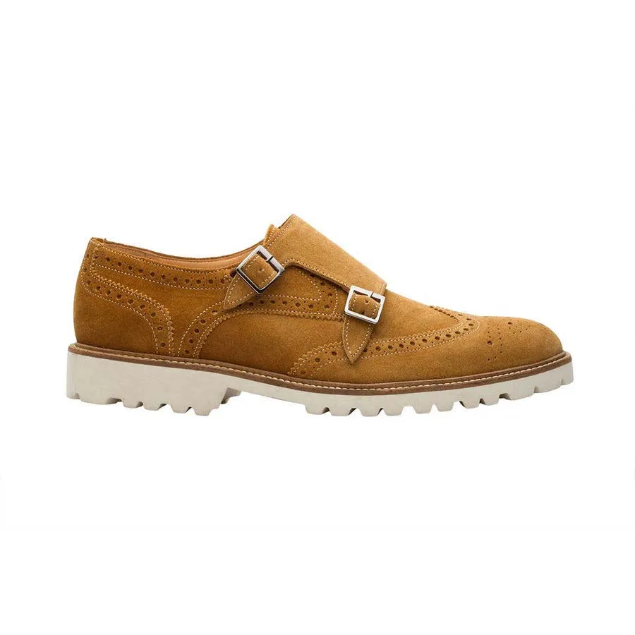 Camel Suede Lightweight Wingtip Monks