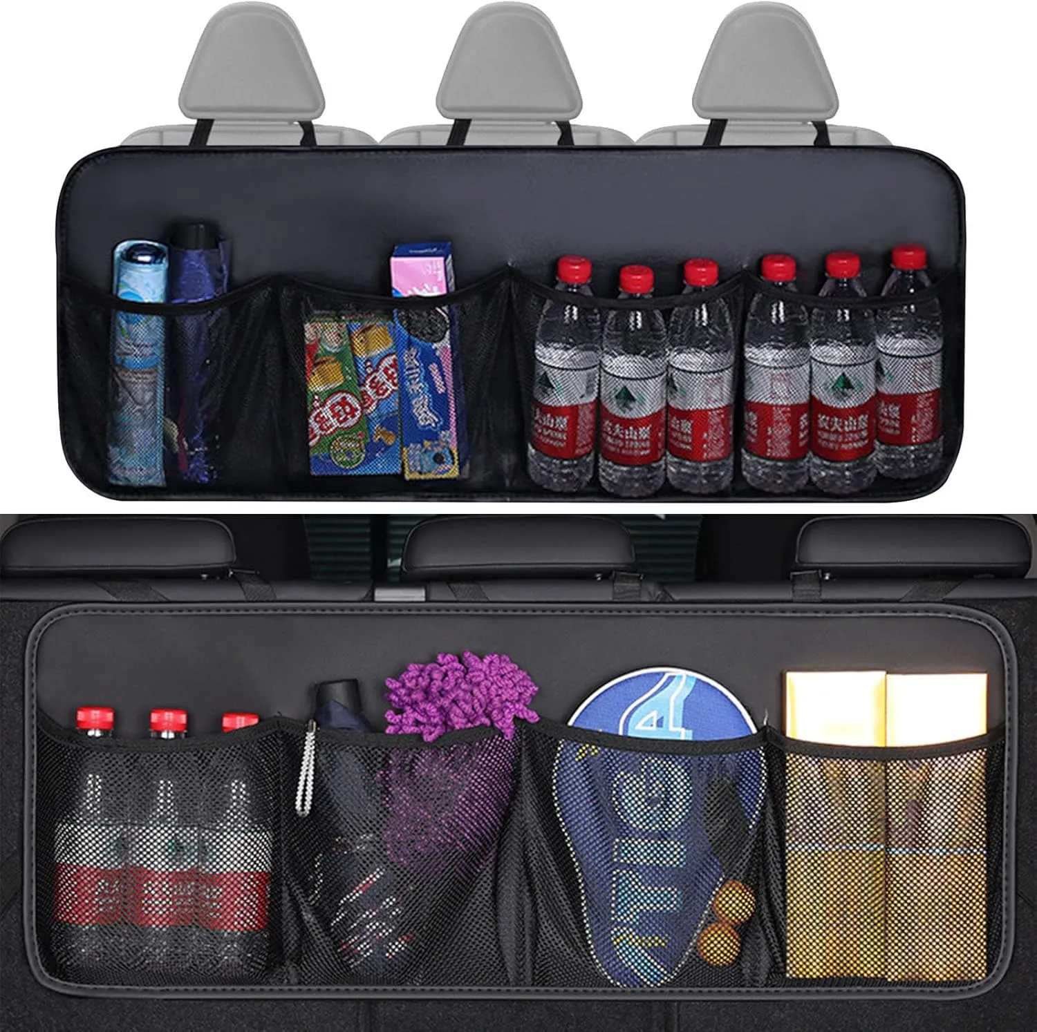 Car Boot Organiser, Back Seat Boot Bag, Car Leather Storage Bag with 8 Pockets, Compatible with Chevrolet Suburban Groove Adra FNR-CarryAIl, C2 Black