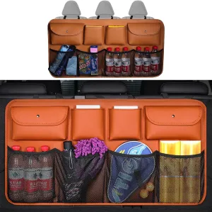 Car Boot Organiser, Back Seat Boot Bag, Car Leather Storage Bag with 8 Pockets, Compatible with Volvo Concept Recharge, A4 Orange