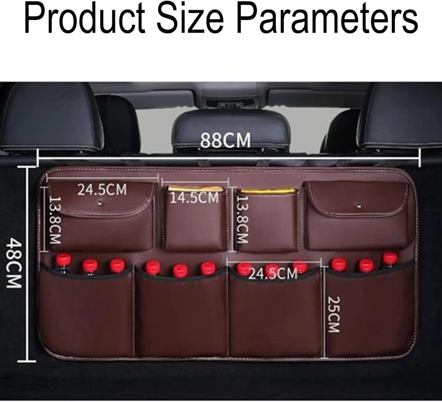 Car Boot Organiser, Back Seat Boot Bag, Car Leather Storage Bag with 8 Pockets, Compatible with Volvo Concept Recharge, A4 Orange