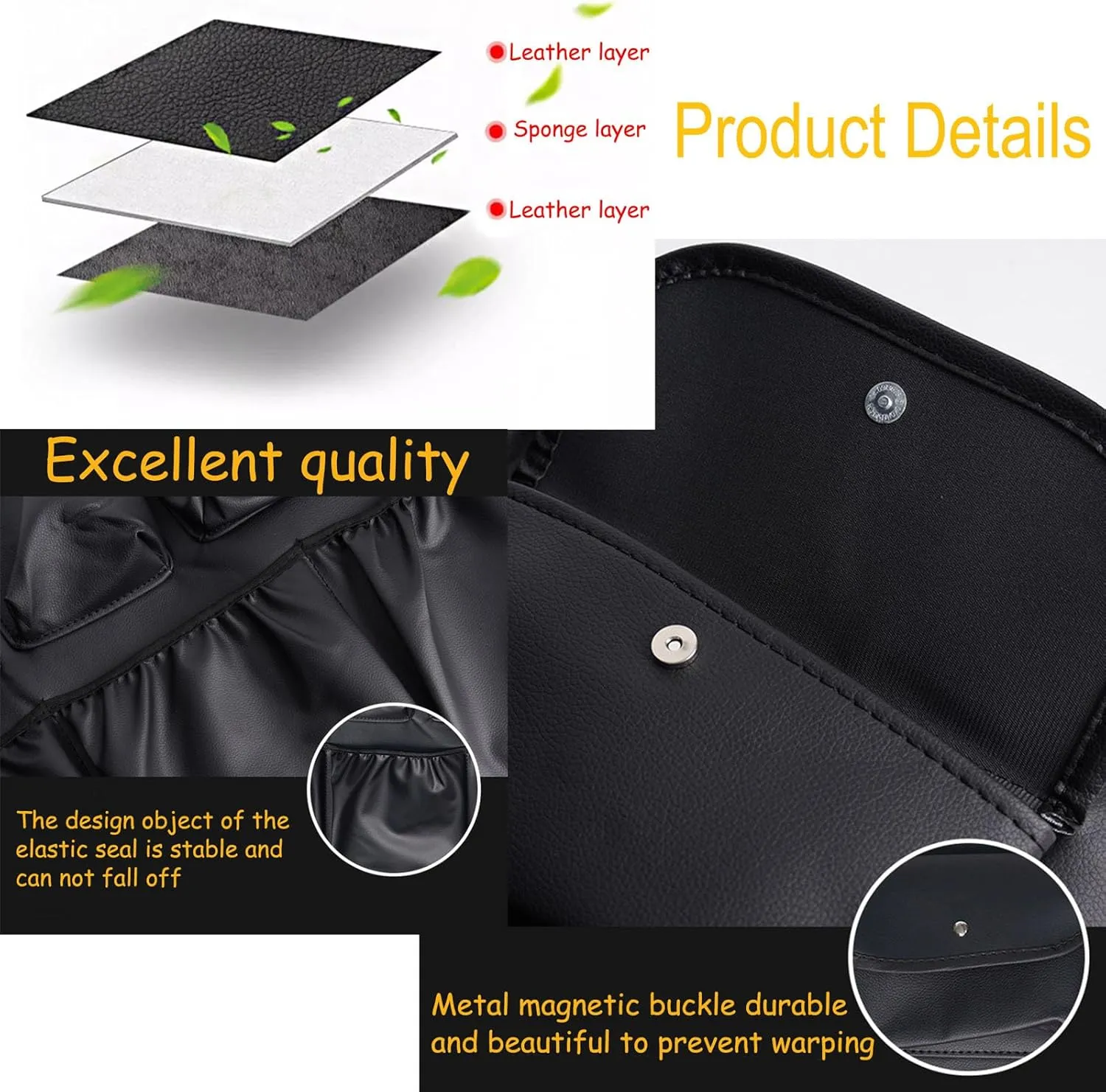 Car Boot Organiser, Back Seat Boot Bag, Car Leather Storage Bag with 8 Pockets, Compatible with Volvo Concept Recharge, A4 Orange