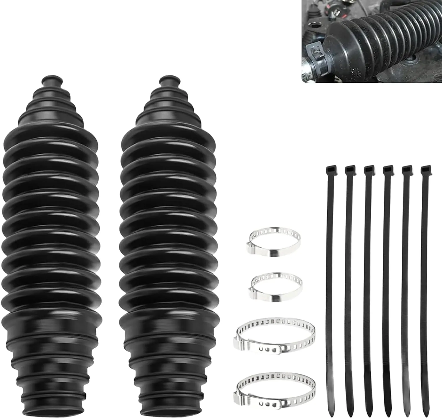 Car Rack and Pinion Boot Steering Rack Boot Tool Kit, Dustproof Silicone Inner Tie Rod Boot Set with Cable Ties Locking Clamps, Auto Inner Tie Rod Boot Accessories