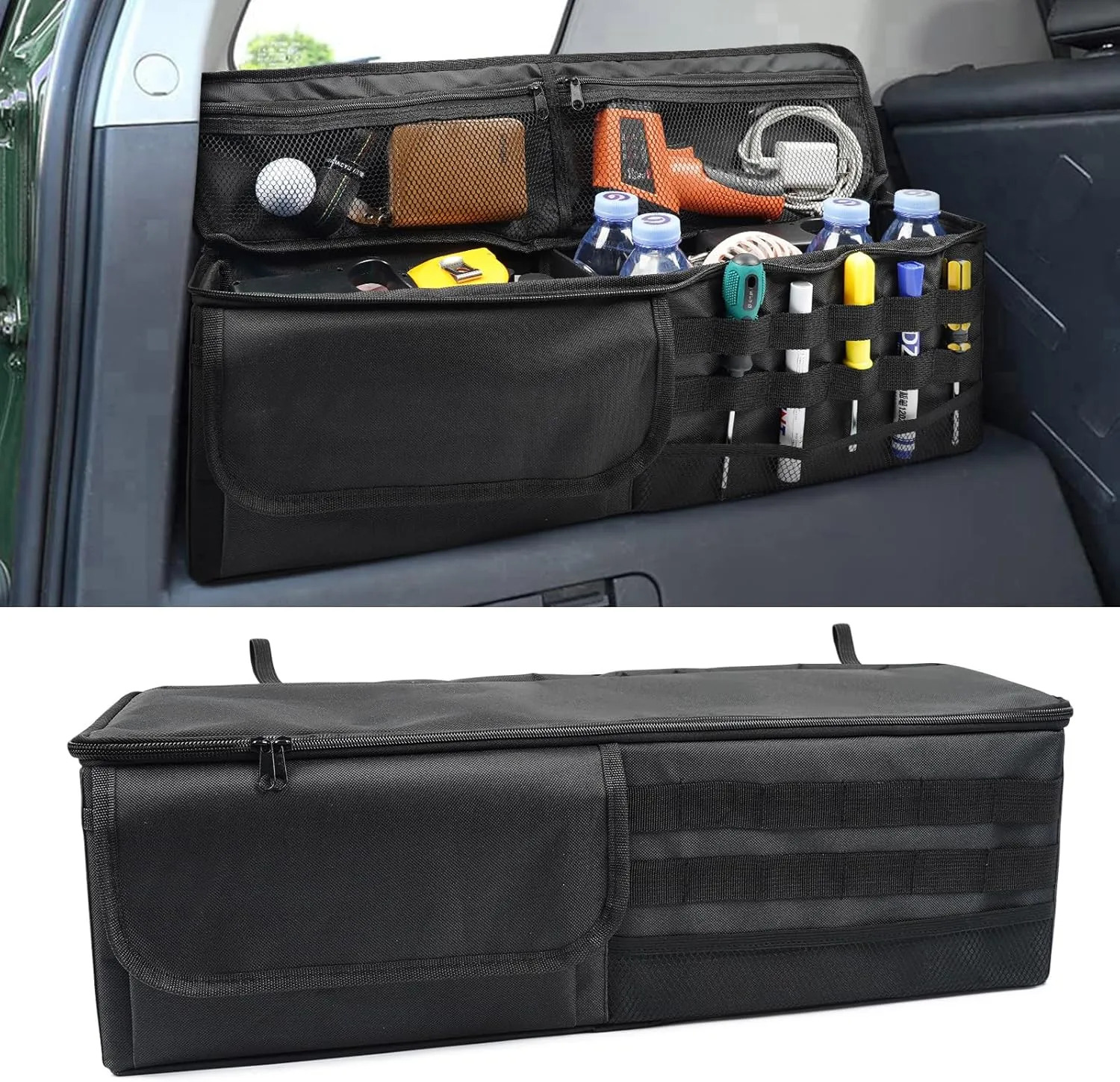 Car Trunk Organizer Compatible with Toyota FJ Cruiser 2007-2021, Multifunctional Car Storage Organizer Bag for FJ Cruiser Accessories, Large Capacity Rear Storage Bag with 3 Mountable Velcro