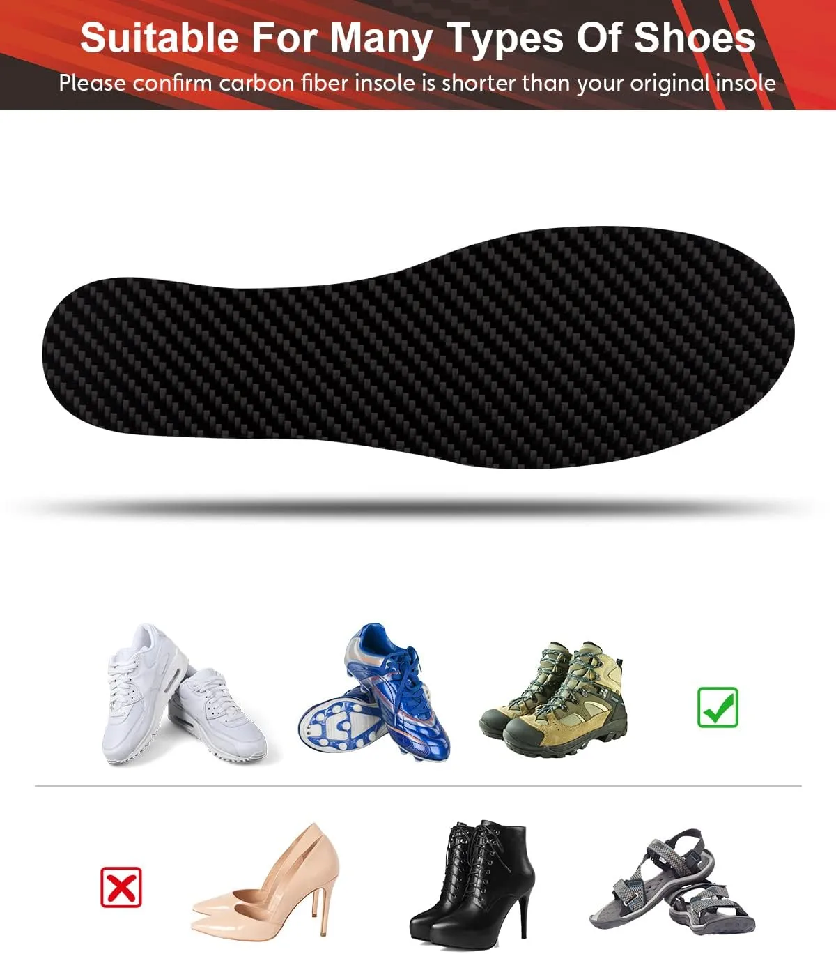 Carbon Fiber Insole Insert for Turf Toe, Hallux rigidus, mortons Toe, Arthritic Toe, 1.6MM Rigid Inserts Carbon Fiber Foot Plate Prevent Bending and Pain - 265mm